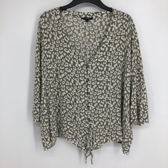 George Women's Grey abstract pattern Button $ Tie Front Dolman Blouse Size XL - Picture 16 of 16